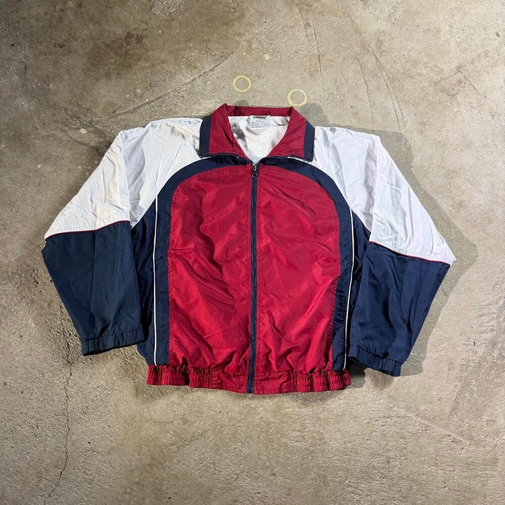 90s Crane Sportswear Red, White & Navy Blue Colorblock Windbreaker Jacket